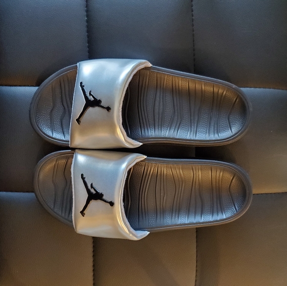 Jordan Other - Black and Silver Jordan Slides- Jordans Flip Flops